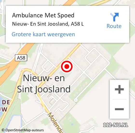 Locatie op kaart van de 112 melding: Ambulance Met Spoed Naar Nieuw- En Sint Joosland, A58 R op 30 juni 2015 13:33