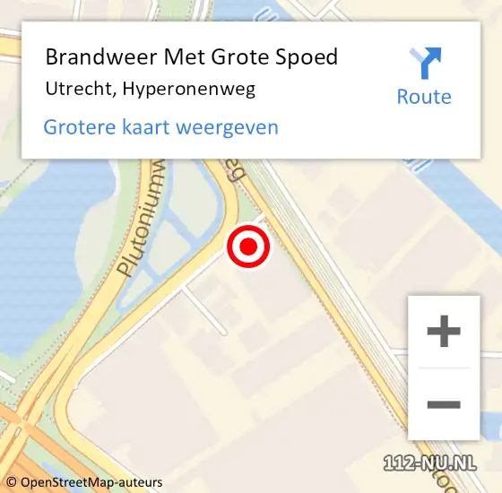 Locatie op kaart van de 112 melding: Brandweer Met Grote Spoed Naar Utrecht, Hyperonenweg op 30 juni 2015 14:42