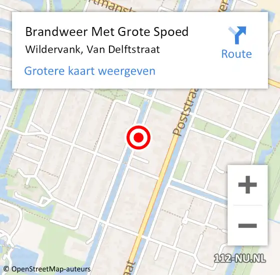 Locatie op kaart van de 112 melding: Brandweer Met Grote Spoed Naar Wildervank, Van Delftstraat op 30 juni 2015 14:46