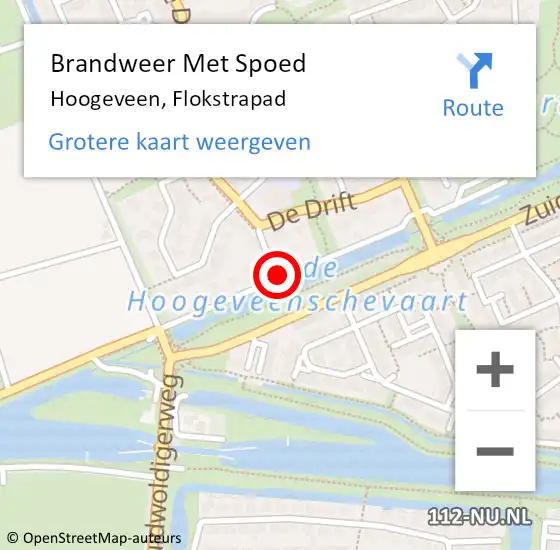 Locatie op kaart van de 112 melding: Brandweer Met Spoed Naar Hoogeveen, Flokstrapad op 30 juni 2015 14:56