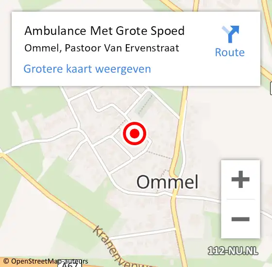 Locatie op kaart van de 112 melding: Ambulance Met Grote Spoed Naar Ommel, Pastoor Van Ervenstraat op 30 juni 2015 14:57