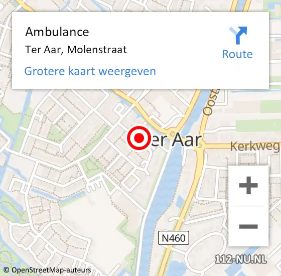 Locatie op kaart van de 112 melding: Ambulance Ter Aar, Molenstraat op 30 juni 2015 15:40