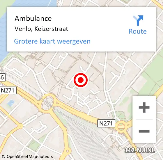 Locatie op kaart van de 112 melding: Ambulance Venlo, Keizerstraat op 30 juni 2015 16:11