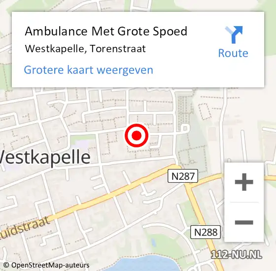 Locatie op kaart van de 112 melding: Ambulance Met Grote Spoed Naar Westkapelle, Torenstraat op 30 juni 2015 16:52