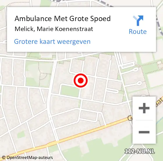 Locatie op kaart van de 112 melding: Ambulance Met Grote Spoed Naar Melick, Marie Koenenstraat op 30 juni 2015 17:52