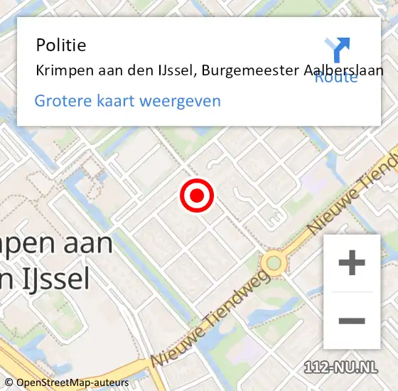 Locatie op kaart van de 112 melding: Politie Krimpen aan den IJssel, Burgemeester Aalberslaan op 30 juni 2015 18:00