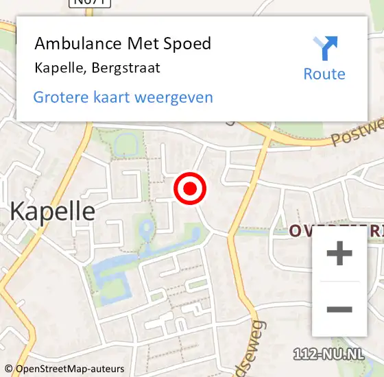 Locatie op kaart van de 112 melding: Ambulance Met Spoed Naar Kapelle, Bergstraat op 30 juni 2015 18:19