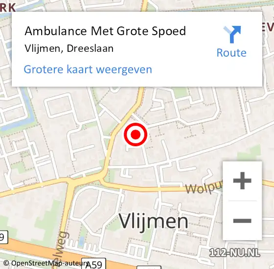 Locatie op kaart van de 112 melding: Ambulance Met Grote Spoed Naar Vlijmen, Dreeslaan op 30 juni 2015 18:39