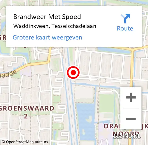 Locatie op kaart van de 112 melding: Brandweer Met Spoed Naar Waddinxveen, Tesselschadelaan op 30 juni 2015 18:47