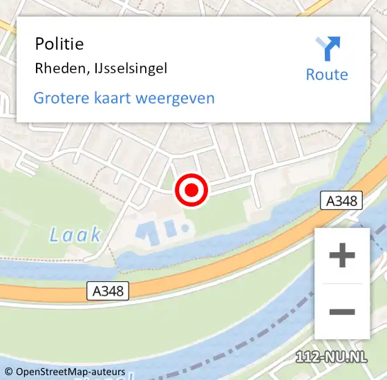 Locatie op kaart van de 112 melding: Politie Rheden, IJsselsingel op 30 juni 2015 19:11