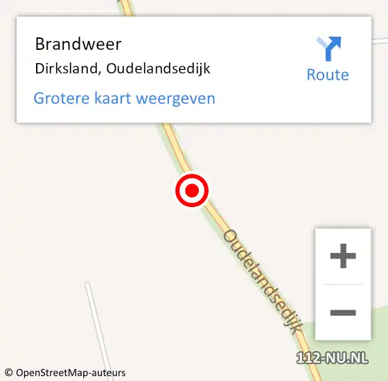 Locatie op kaart van de 112 melding: Brandweer Dirksland, Oudelandsedijk op 30 juni 2015 19:18