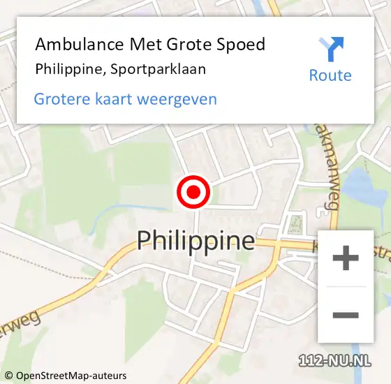 Locatie op kaart van de 112 melding: Ambulance Met Grote Spoed Naar Philippine, Sportparklaan op 30 juni 2015 19:54