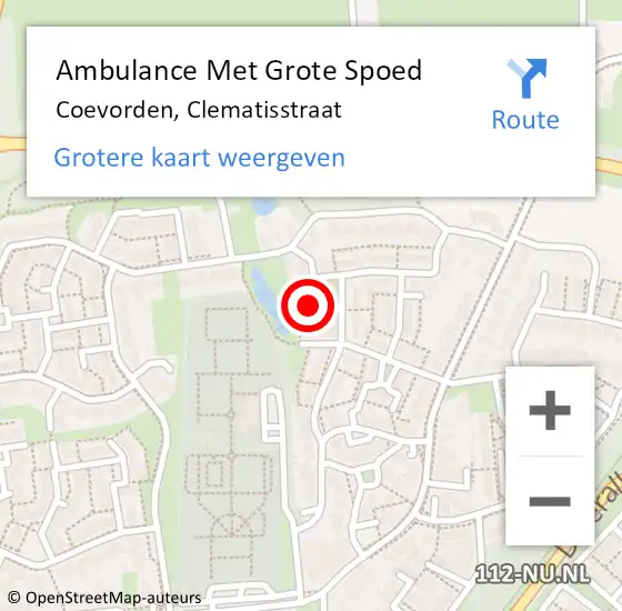 Locatie op kaart van de 112 melding: Ambulance Met Grote Spoed Naar Coevorden, Clematisstraat op 30 juni 2015 19:56