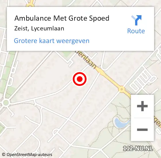 Locatie op kaart van de 112 melding: Ambulance Met Grote Spoed Naar Zeist, Lyceumlaan op 30 juni 2015 23:14