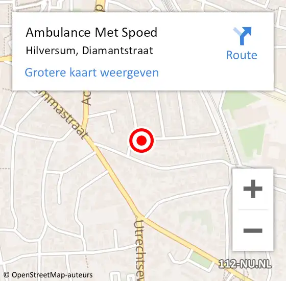 Locatie op kaart van de 112 melding: Ambulance Met Spoed Naar Hilversum, Diamantstraat op 1 juli 2015 02:40