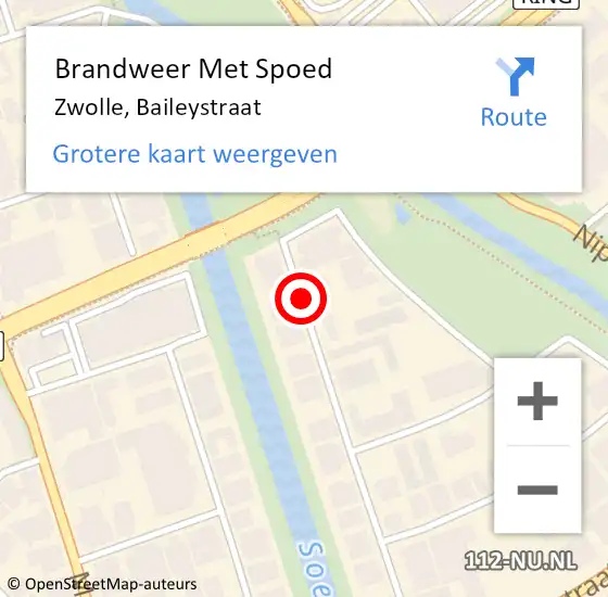 Locatie op kaart van de 112 melding: Brandweer Met Spoed Naar Zwolle, Baileystraat op 1 juli 2015 04:02