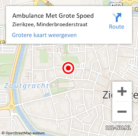 Locatie op kaart van de 112 melding: Ambulance Met Grote Spoed Naar Zierikzee, Minderbroederstraat op 1 juli 2015 06:53