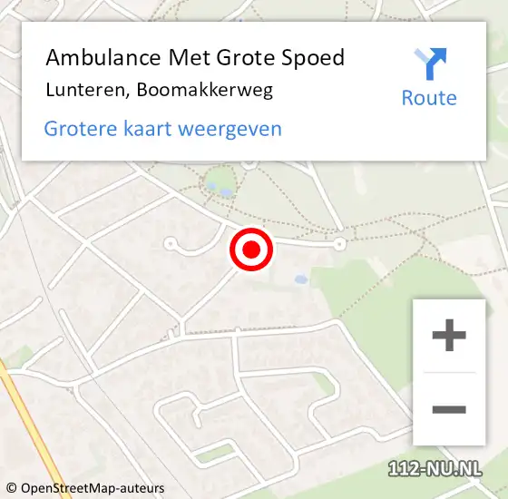 Locatie op kaart van de 112 melding: Ambulance Met Grote Spoed Naar Lunteren, Boomakkerweg op 1 juli 2015 07:27