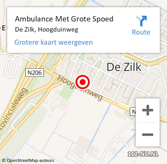 Locatie op kaart van de 112 melding: Ambulance Met Grote Spoed Naar De Zilk, Hoogduinweg op 1 juli 2015 07:40