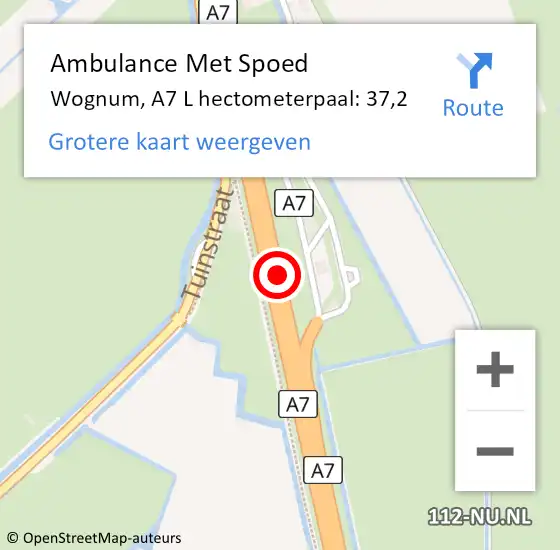 Locatie op kaart van de 112 melding: Ambulance Met Spoed Naar Abbekerk, A7 L hectometerpaal: 42,0 op 1 juli 2015 07:54