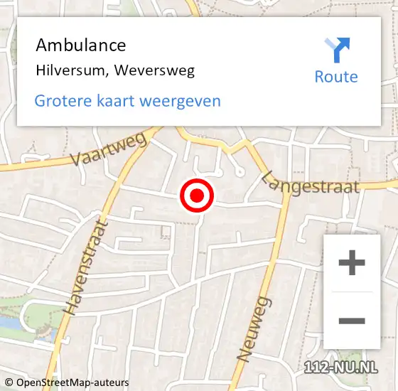 Locatie op kaart van de 112 melding: Ambulance Hilversum, Weversweg op 1 juli 2015 09:00