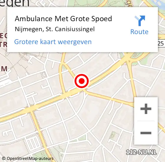Locatie op kaart van de 112 melding: Ambulance Met Grote Spoed Naar Nijmegen, St. Canisiussingel op 1 juli 2015 09:28