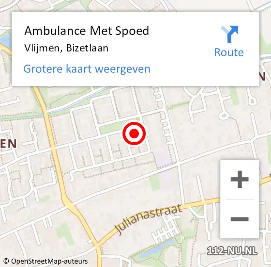 Locatie op kaart van de 112 melding: Ambulance Met Spoed Naar Vlijmen, Bizetlaan op 1 juli 2015 11:44