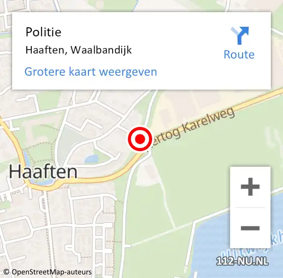 Locatie op kaart van de 112 melding: Politie Haaften, Waalbandijk op 1 juli 2015 12:15