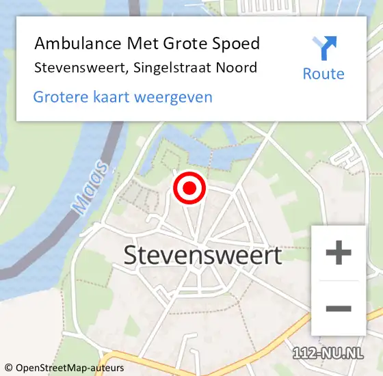 Locatie op kaart van de 112 melding: Ambulance Met Grote Spoed Naar Stevensweert, Singelstraat Noord op 1 juli 2015 12:23