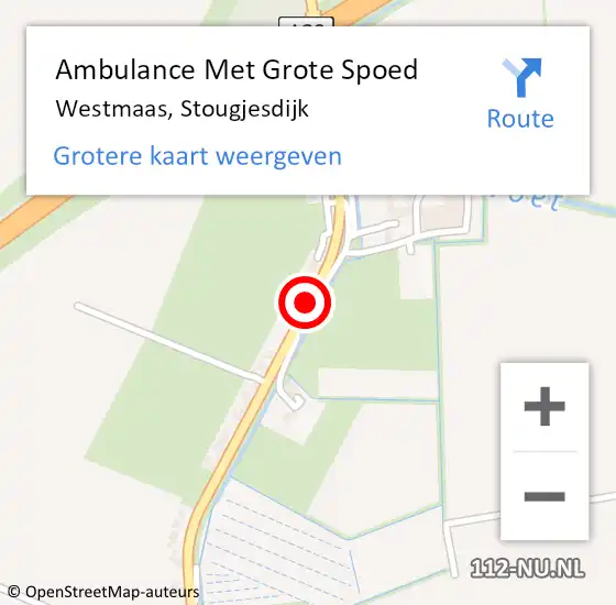 Locatie op kaart van de 112 melding: Ambulance Met Grote Spoed Naar Westmaas, Stougjesdijk op 1 juli 2015 12:31