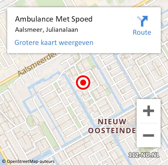 Locatie op kaart van de 112 melding: Ambulance Met Spoed Naar Oosteinde, Julianalaan op 1 juli 2015 12:34