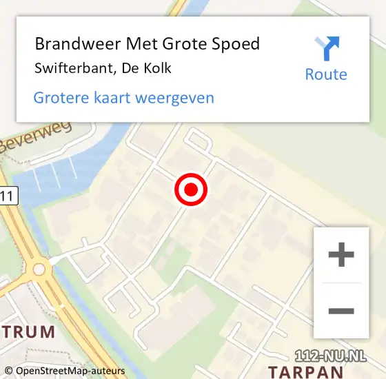 Locatie op kaart van de 112 melding: Brandweer Met Grote Spoed Naar Swifterbant, De Kolk op 1 juli 2015 12:52