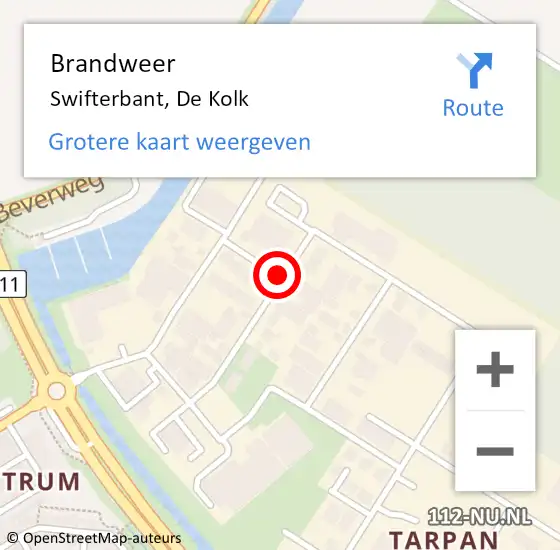 Locatie op kaart van de 112 melding: Brandweer Swifterbant, De Kolk op 1 juli 2015 12:53