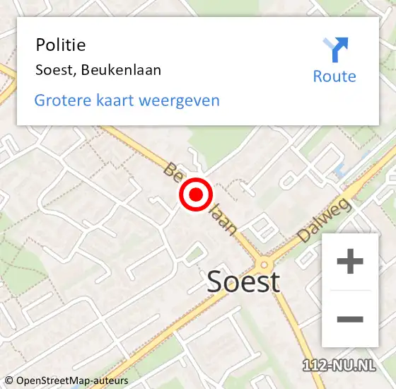 Locatie op kaart van de 112 melding: Politie Soest, Beukenlaan op 1 juli 2015 12:57