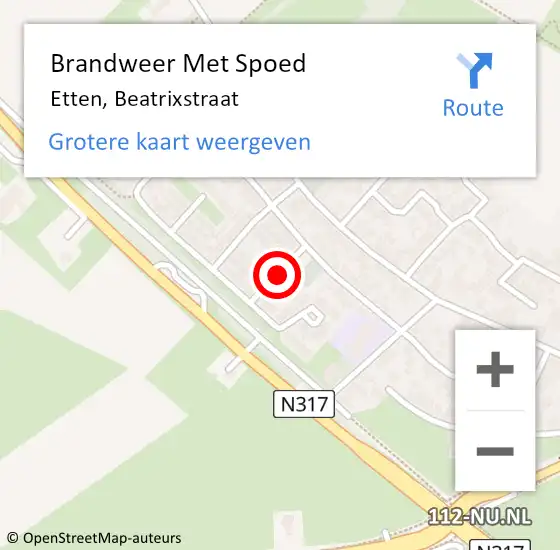 Locatie op kaart van de 112 melding: Brandweer Met Spoed Naar Etten, Beatrixstraat op 1 juli 2015 13:36