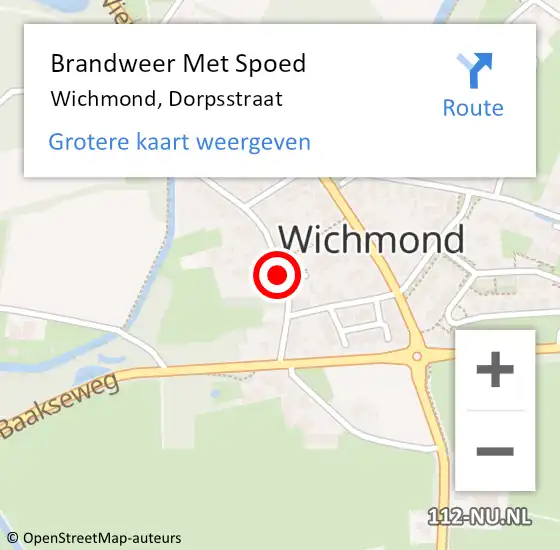 Locatie op kaart van de 112 melding: Brandweer Met Spoed Naar Wichmond, Dorpsstraat op 1 juli 2015 13:37