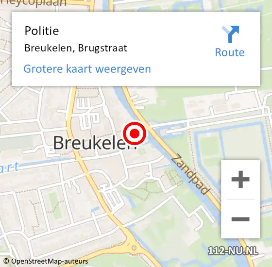 Locatie op kaart van de 112 melding: Politie Breukelen, Brugstraat op 1 juli 2015 14:09