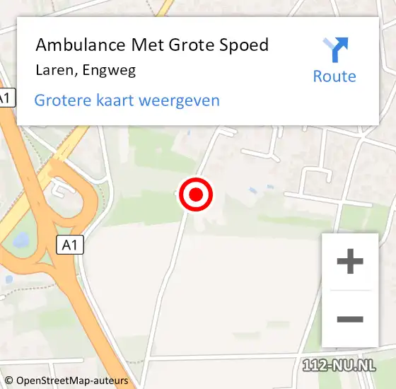 Locatie op kaart van de 112 melding: Ambulance Met Grote Spoed Naar Laren, Engweg op 1 juli 2015 14:19