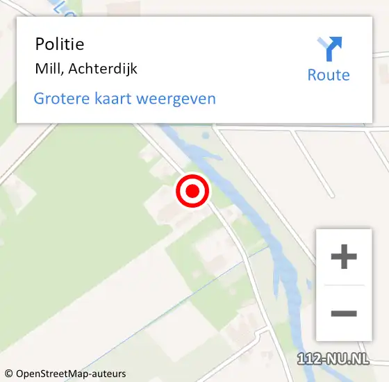 Locatie op kaart van de 112 melding: Politie Mill, Achterdijk op 1 juli 2015 14:24