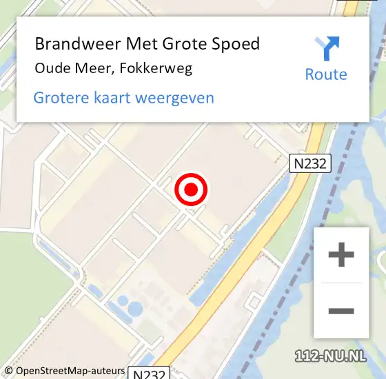 Locatie op kaart van de 112 melding: Brandweer Met Grote Spoed Naar Oude Meer, Fokkerweg op 1 juli 2015 14:58