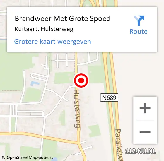 Locatie op kaart van de 112 melding: Brandweer Met Grote Spoed Naar Kuitaart, Hulsterweg op 1 juli 2015 15:00