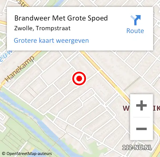 Locatie op kaart van de 112 melding: Brandweer Met Grote Spoed Naar Zwolle, Trompstraat op 1 juli 2015 15:11