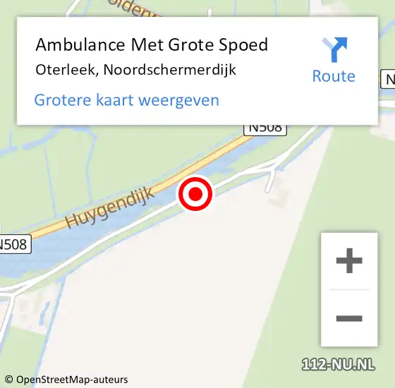 Locatie op kaart van de 112 melding: Ambulance Met Grote Spoed Naar Oterleek, Noordschermerdijk op 1 juli 2015 15:16