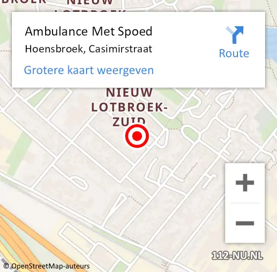 Locatie op kaart van de 112 melding: Ambulance Met Spoed Naar Hoensbroek, Casimirstraat op 1 juli 2015 15:23