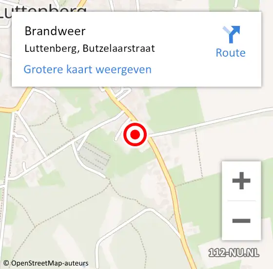 Locatie op kaart van de 112 melding: Brandweer Luttenberg, Butzelaarstraat op 1 juli 2015 15:29