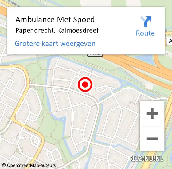 Locatie op kaart van de 112 melding: Ambulance Met Spoed Naar Papendrecht, Kalmoesdreef op 1 juli 2015 15:39