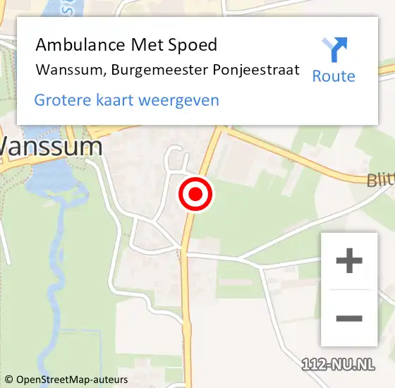 Locatie op kaart van de 112 melding: Ambulance Met Spoed Naar Wanssum, Burgemeester Ponjeestraat op 1 juli 2015 15:59