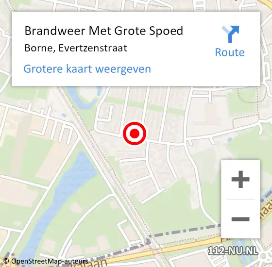 Locatie op kaart van de 112 melding: Brandweer Met Grote Spoed Naar Borne, Evertzenstraat op 1 juli 2015 16:22