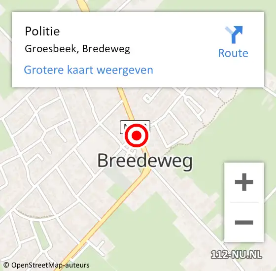 Locatie op kaart van de 112 melding: Politie Groesbeek, Bredeweg op 1 juli 2015 16:22