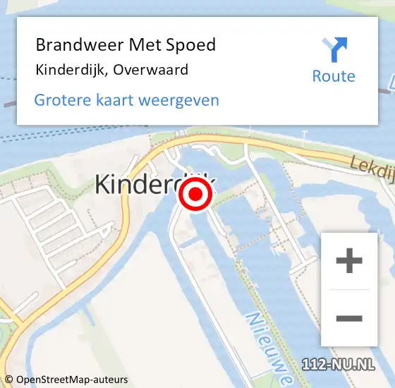 Locatie op kaart van de 112 melding: Brandweer Met Spoed Naar Kinderdijk, Overwaard op 1 juli 2015 16:31